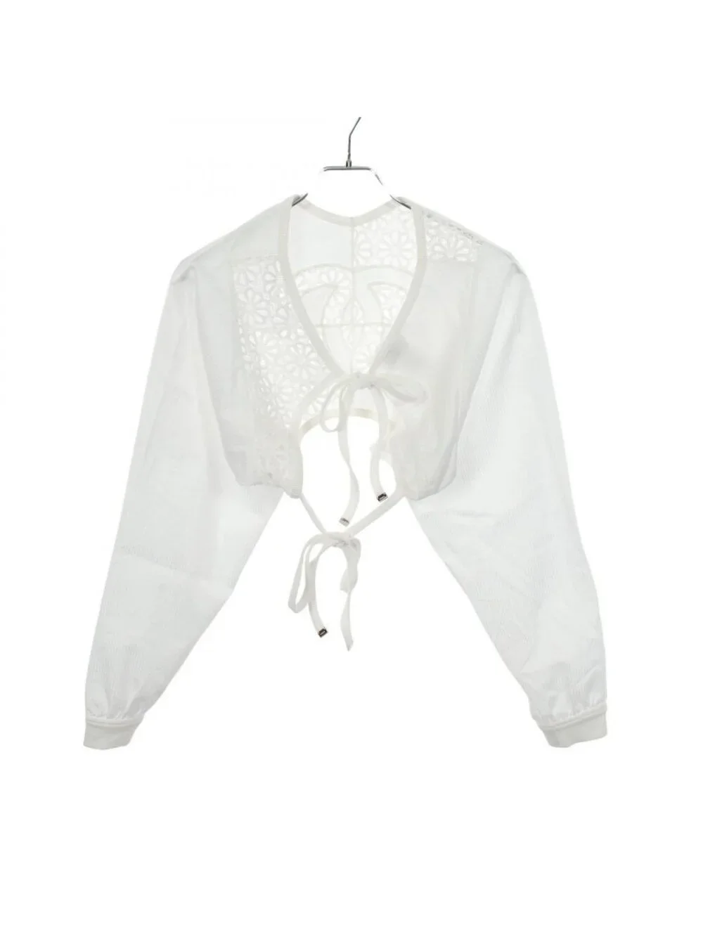 Chanel Blouse CC Logo Floral Lace Cropped Cotton